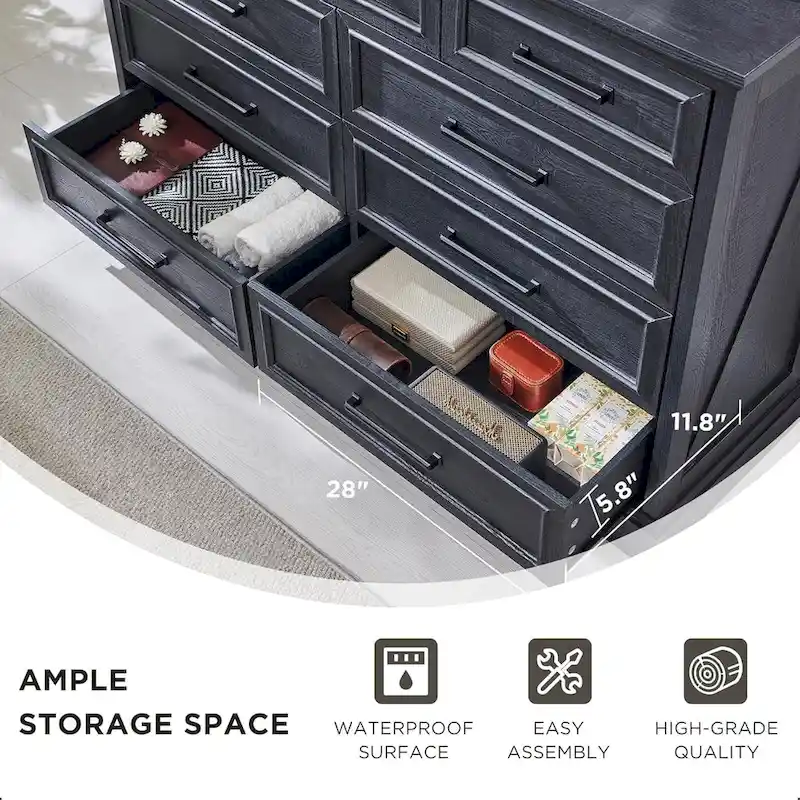 9-Drawer Dresser, Farmhouse, Blue/Grey/Brown/Off White/Black, Engineered Wood