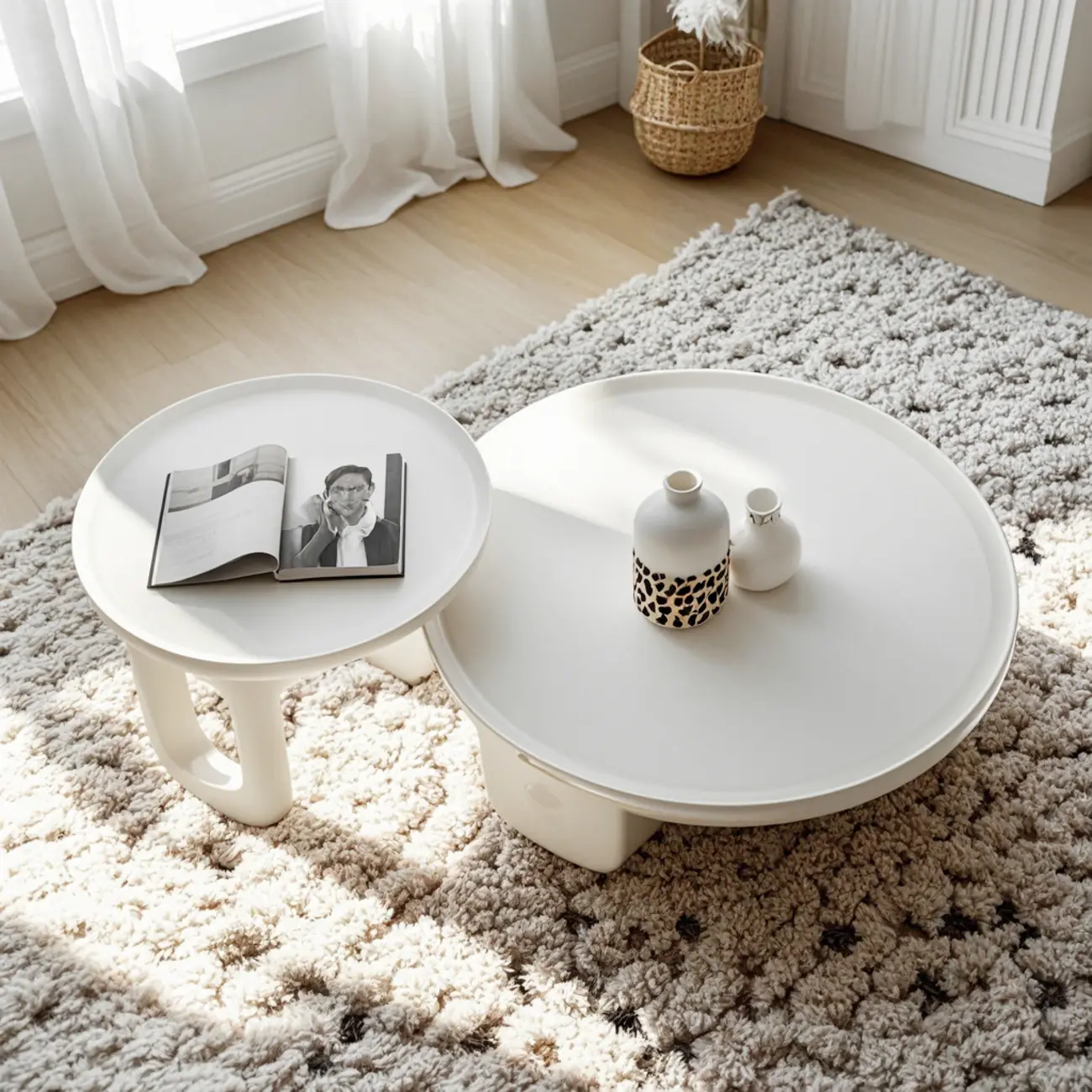 White Round Modern Three-Leg Wood Coffee Table