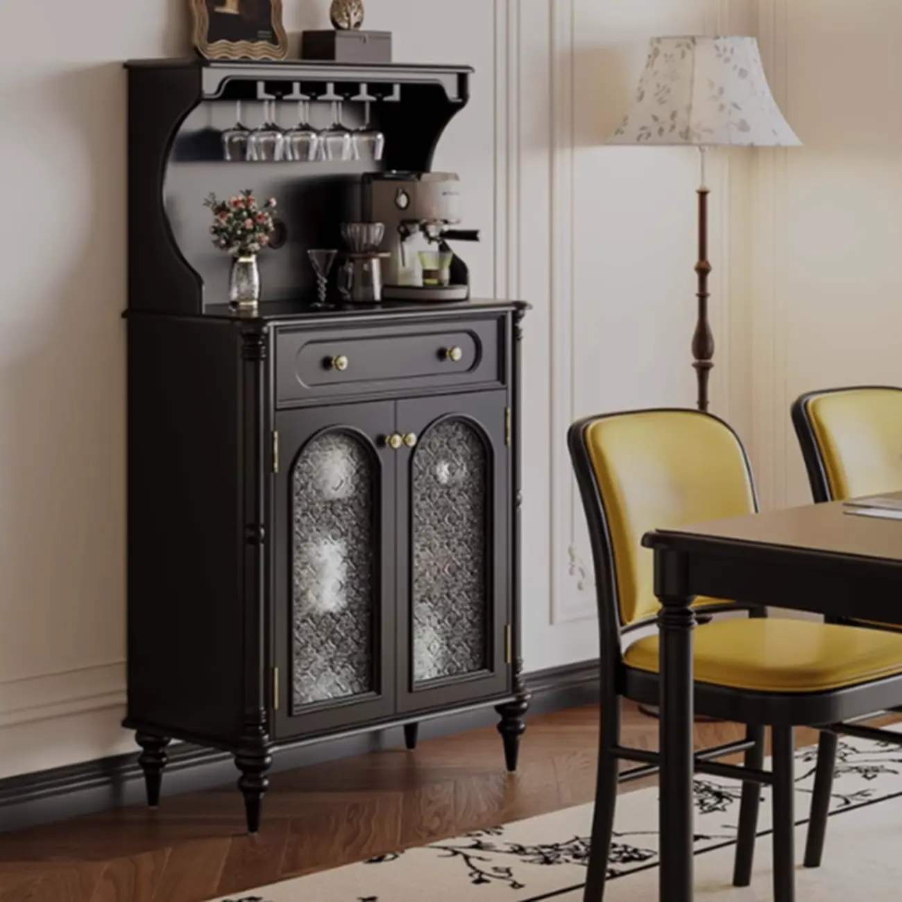 Black Wood Floor Countertop China Cabinet with Storage