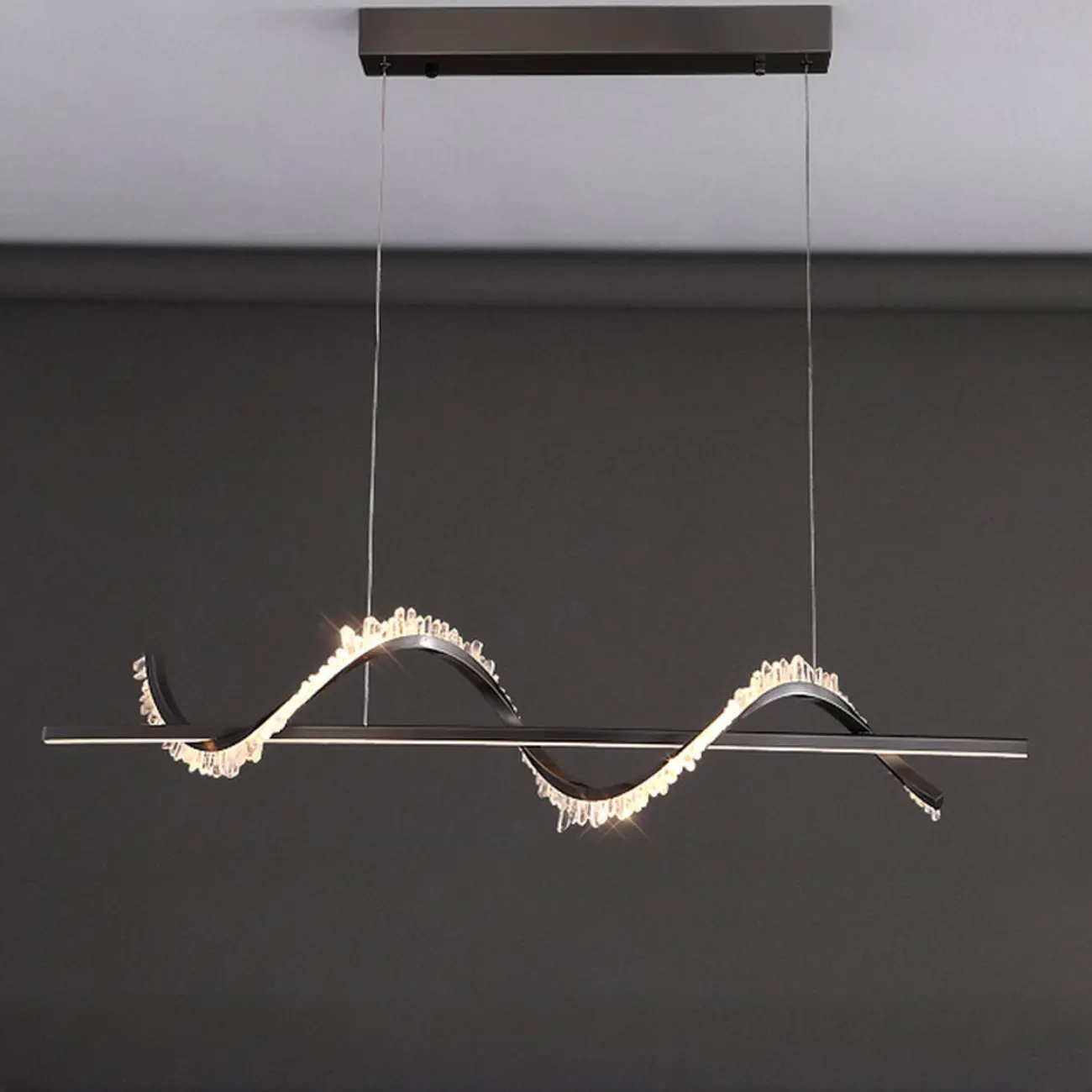 Swirl 2-Light Linear Crystal Black Pendant Light for Kitchen