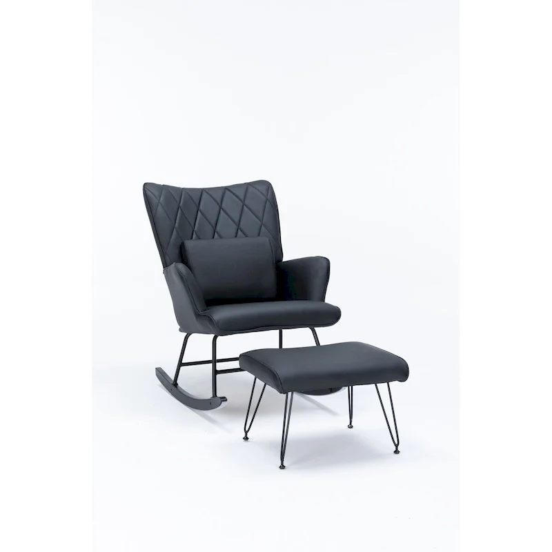 Rocking Chair, Glider Chair, Rocking Accent Chair with Lumbar Pillow and Ottoman for Nursery/Living Room/Bedroom