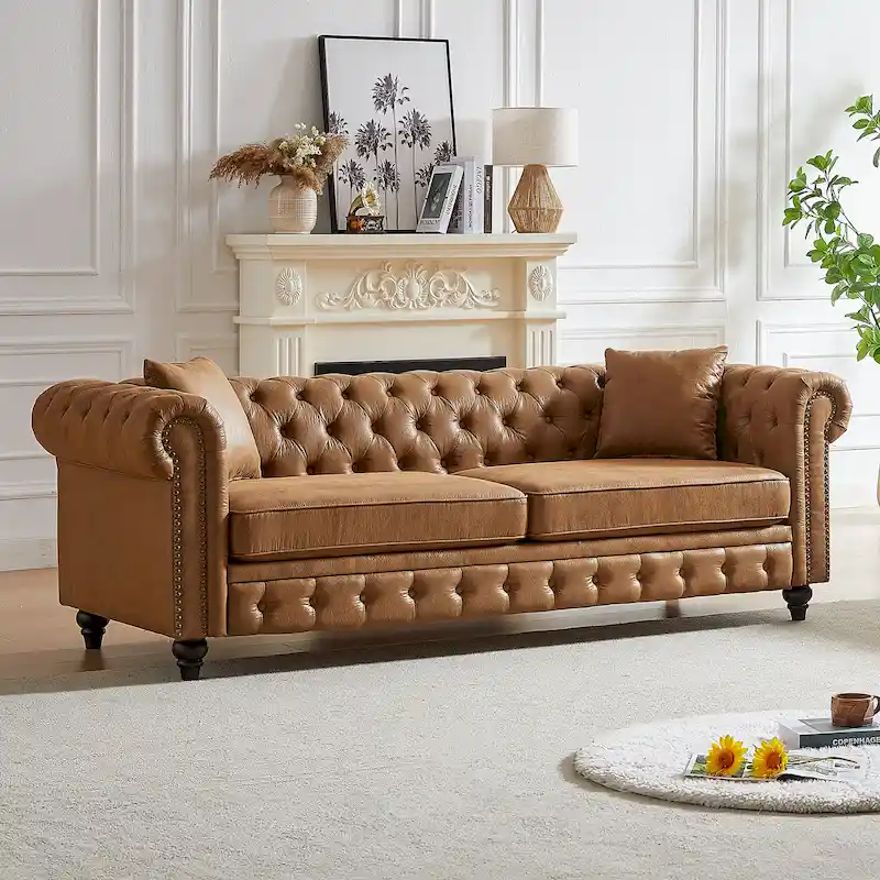 Chesterfield 85.5 Tech Fabric 3-seater Sofa with Cushions