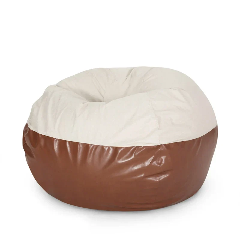 Ohnstad Modern 5 Foot Two Toned Fabric and Faux Leather Bean Bag by Christopher Knight Home