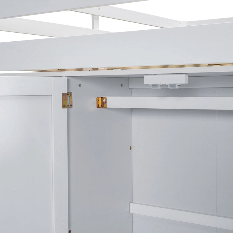 Full Solid Wood Loft Bed with Wardrobe & Desk