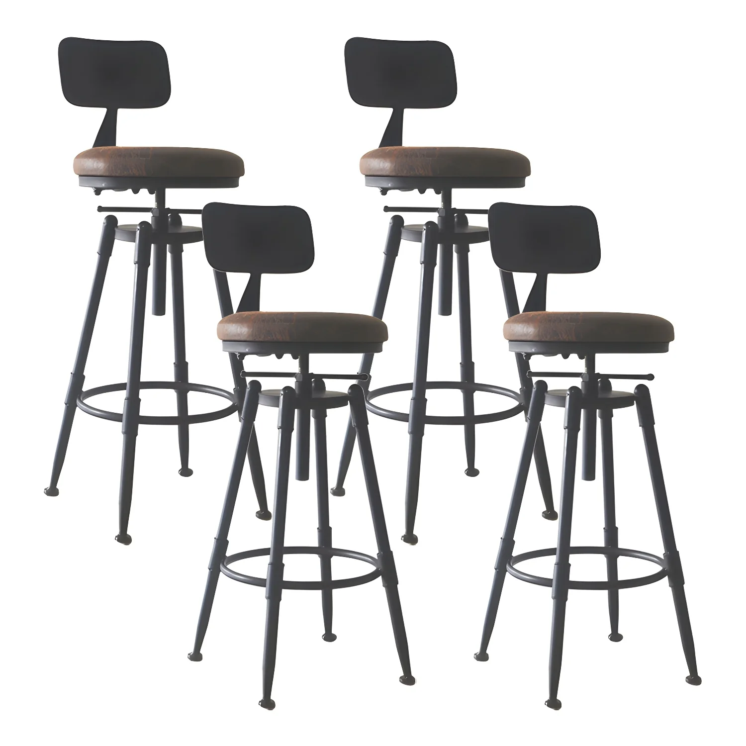 Industrial Metal Leather Swivel Bar Stools with Back