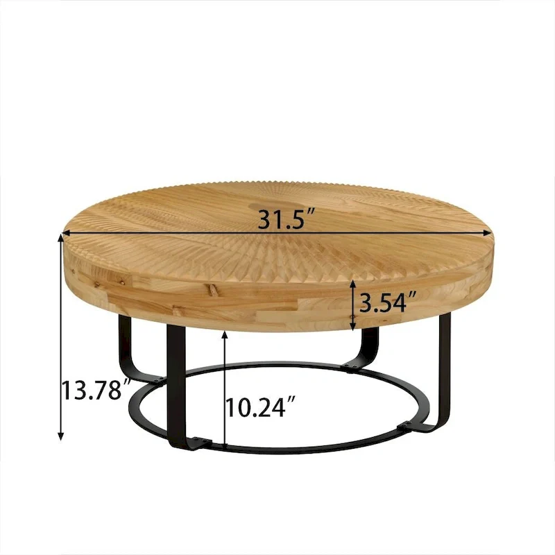 Modern Round Wooden Carving Pattern Coffee Table