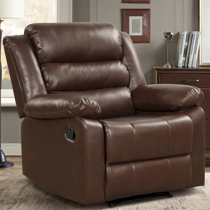 Breathable PU Leather Manual Recliner Chair with Overstuffed Arm and Back