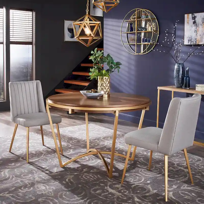 Gold Finish Fabric Dining Chair (Set of 2)