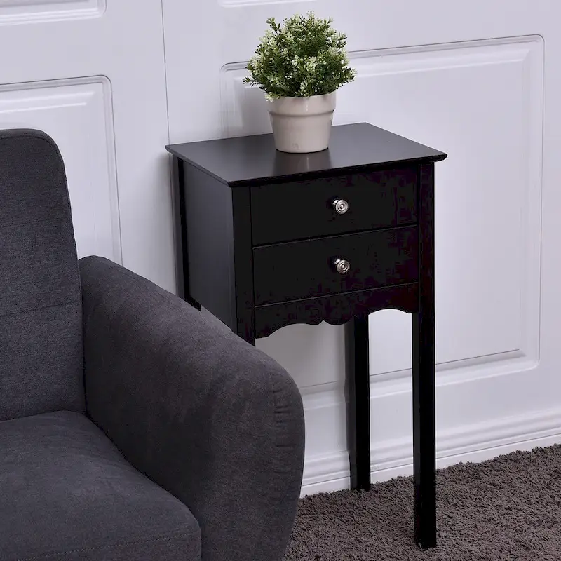 Side Table End Accent Table with 2 Drawers-Black - 16.0 x 13.0 x 30.0 (L x W x H)