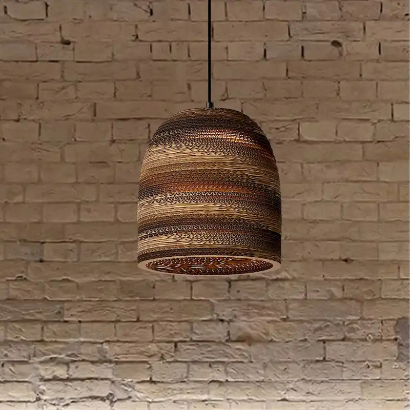 Matte Black Modern Nordic Style 1-Light Pendant Light with Natural Brown Origami Paper Shade