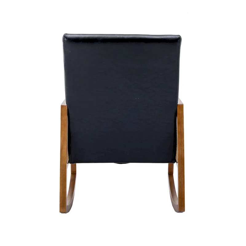 Modern PU Leather Rocking Chair with Rattan Arms
