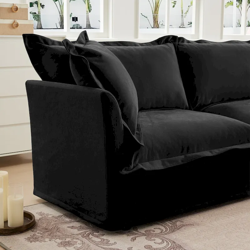 120 Chenille 3-Seater Sofa Set with 3 Ottomans, Sleeper Function & Removable Slipcovers