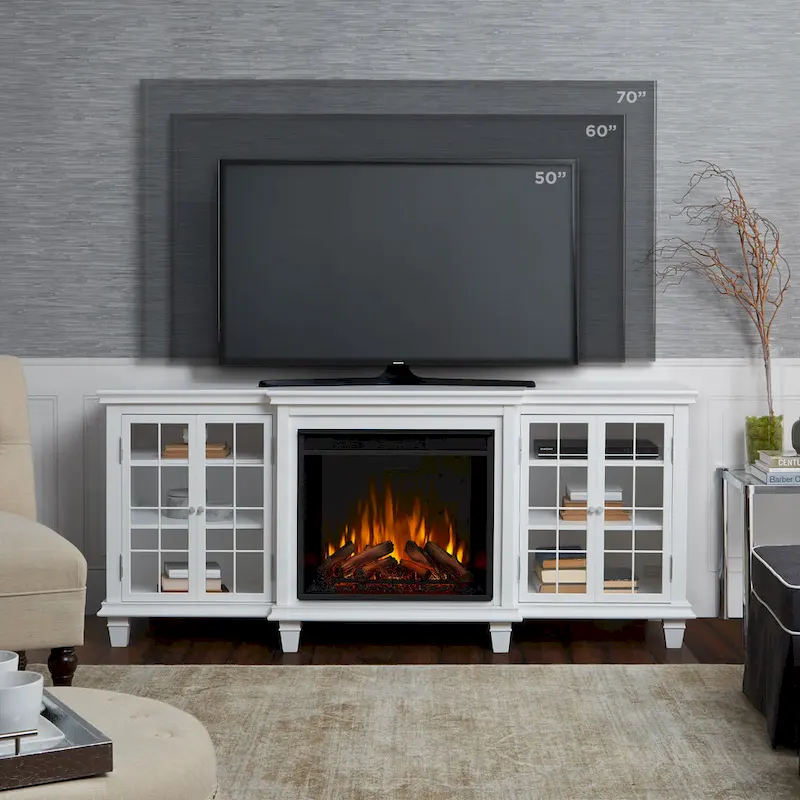 Marlowe 70 TV Stand Electric Fireplace White by Real Flame