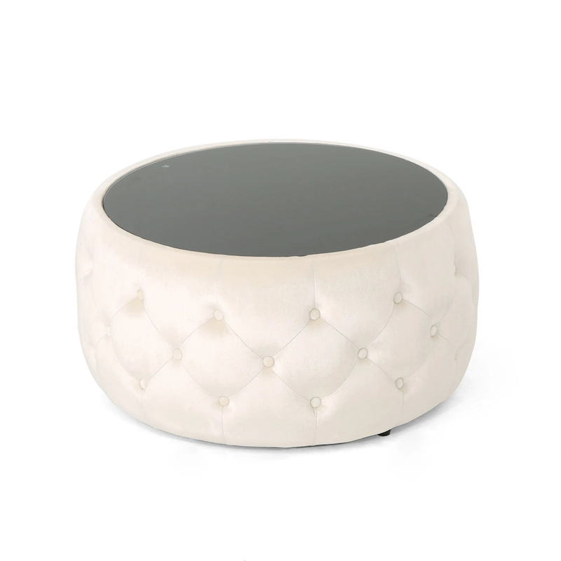 Chana Glam Velvet and Tempered Glass Coffee Table Ottoman by Christopher Knight Home