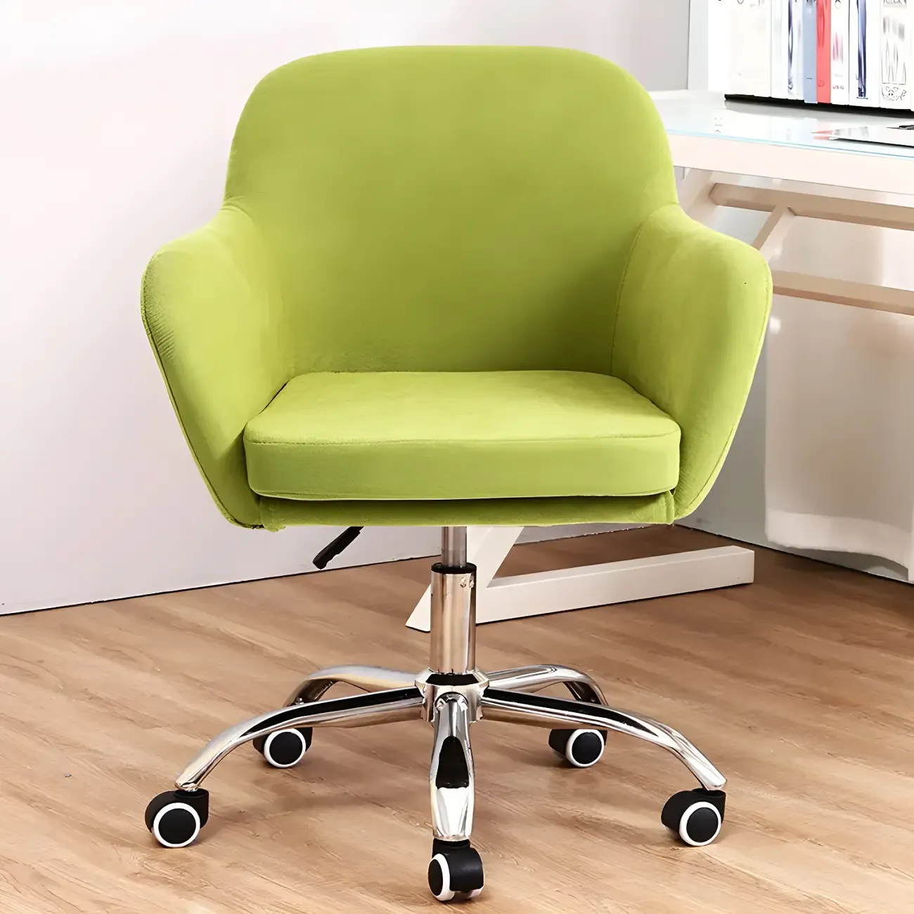 Low-back Green Fabric Swivel Armrest Office Chair