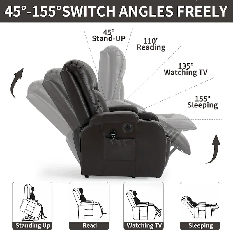 Black Power Lift Recliner with Massage, Heat & Heavy Duty Frame