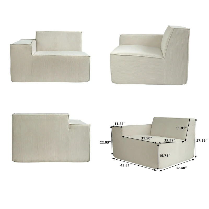 Modern Modular Sectional Sofa with 3 Pillows, Convertible Living Room Couch with Ottomans