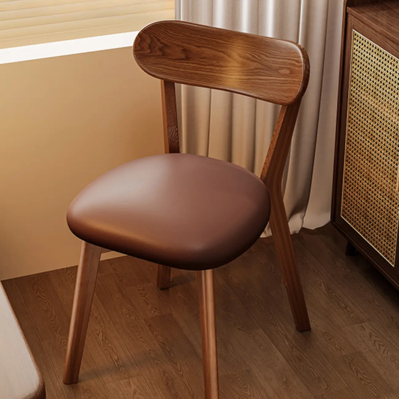 Walnut Wood Mid-Century Modern Upholstered Dining Chair