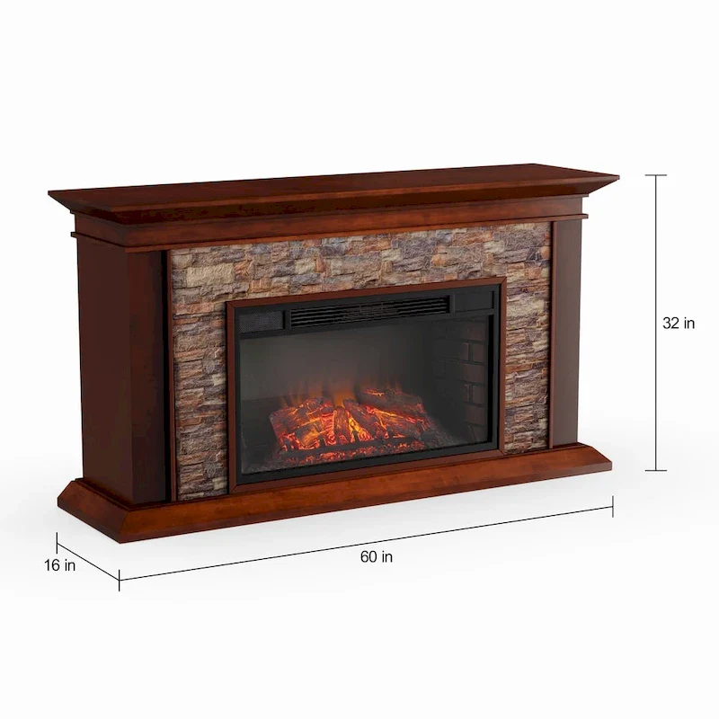 Electric Fireplace with a 60-inch Faux Stone Mantel