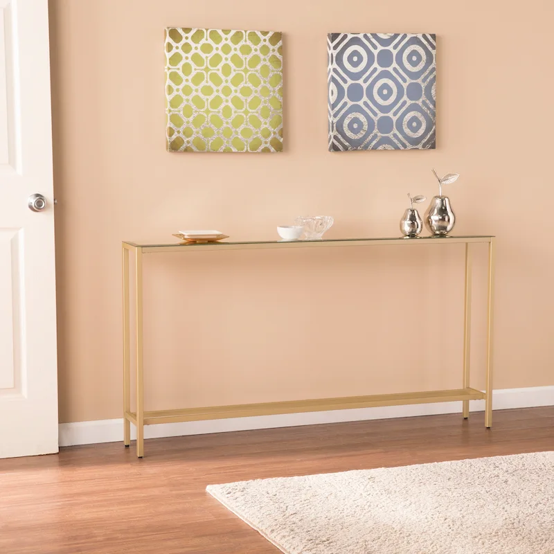 Long Narrow Console Table with Mirrored Top