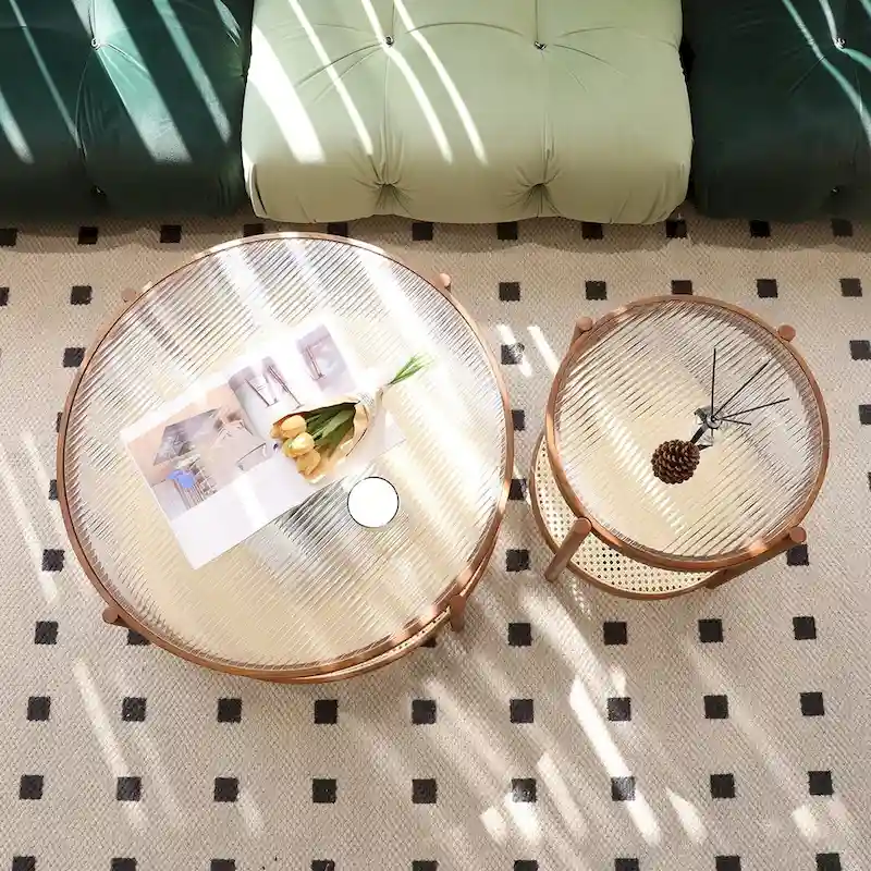 Modern Farmhouse Coffee Table Set Nesting Round Wooden Table Side Table Set