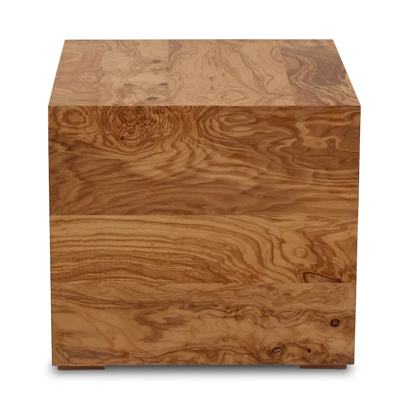 Macari Modern Natural Burl Wood Side Table - 18W x 18D x 16H