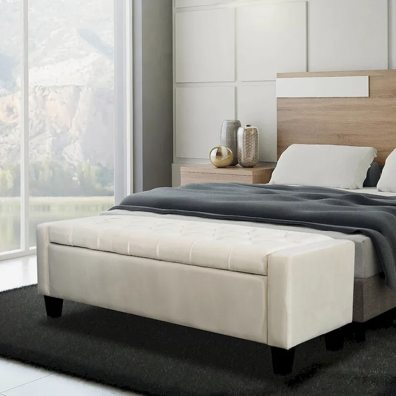 Velvet Button Tufted Storage Bench