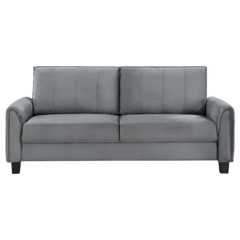 Dave Sofa, Gray Fabric, Rounded Armrests, Black Tapered Legs, 80 Inch