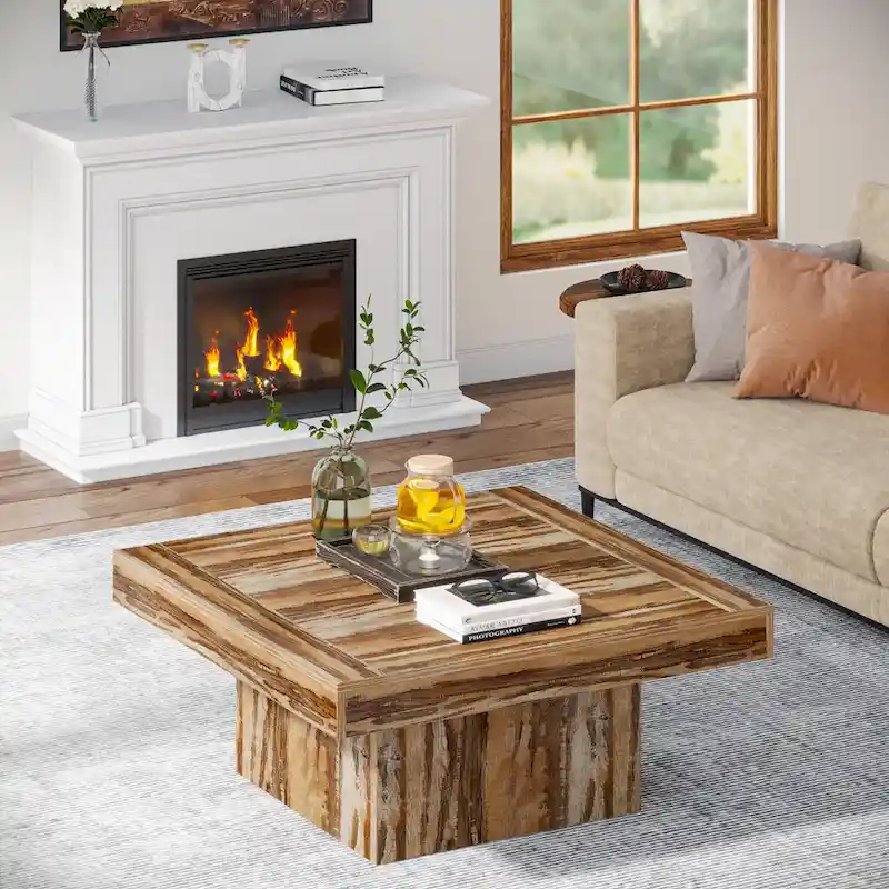 Square Coffee Table with LED Edge Lighting and Open Shelf
