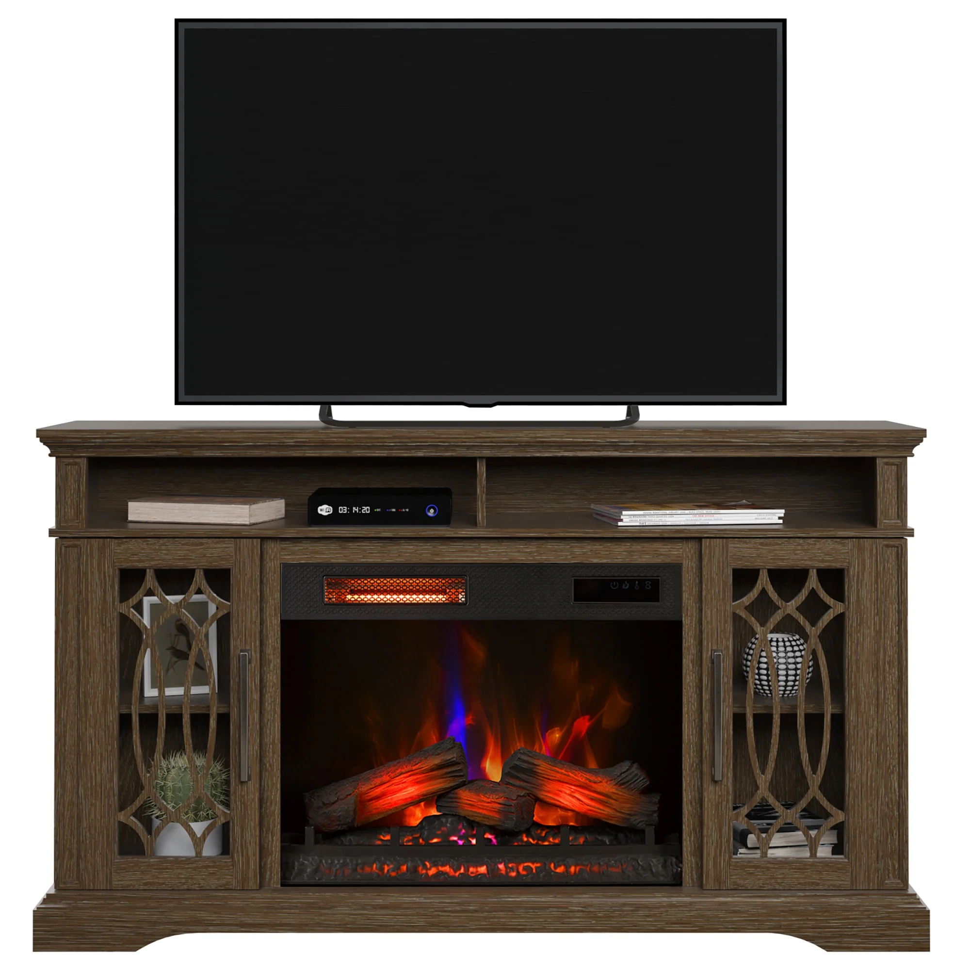 duraflame? Modern Farmhouse Electric Infrared Fireplace TV Stand Media Console with Remote