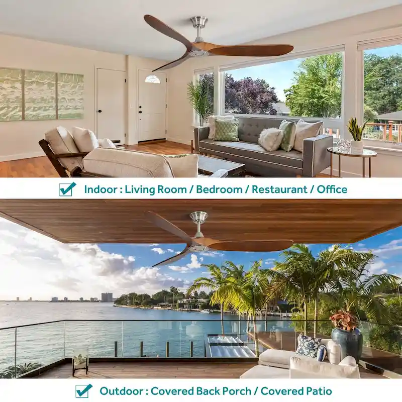 60 Inch Solid Wood Modern Ceiling Fan with Remote