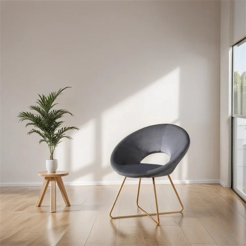 Silky Velvet Upholstered Accent Chair with Gold Tone Finished Base