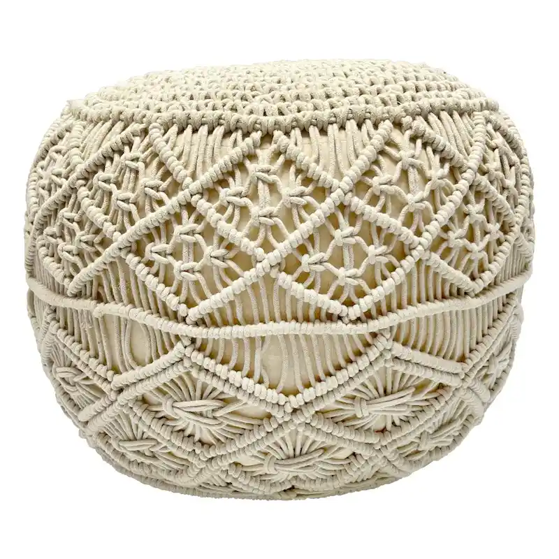 18 Solid Cream Macrame Round Handmade Natural Cotton Pouf