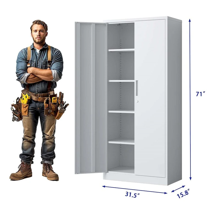 Metal Garage Storage Cabinet Tool Steel with Doors and 4 Shelves