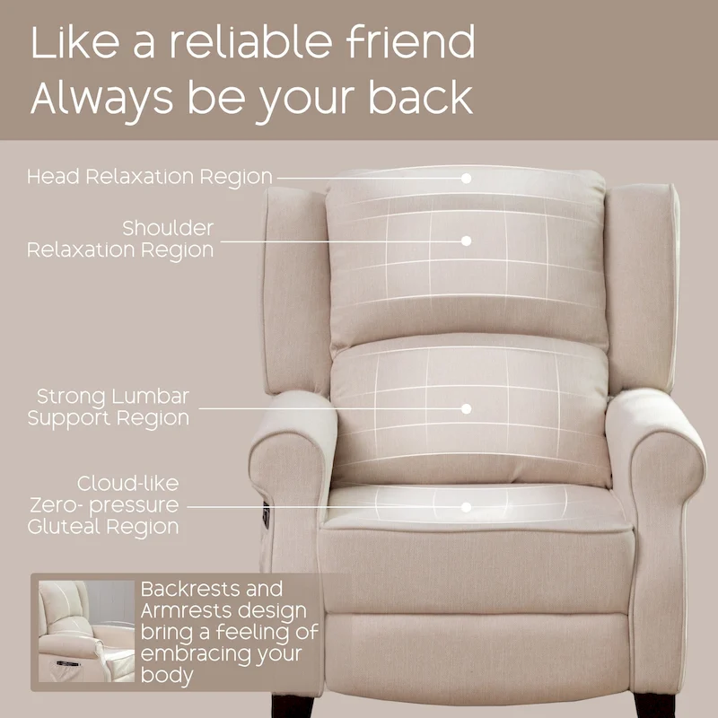 HOMYKA Polyested Upholstered Pushback Recliner Accent Chair Wingback Armchair