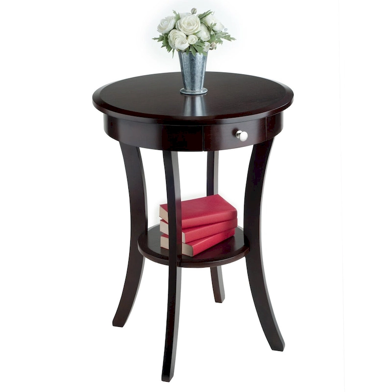 Sasha Round Accent Table, Cappuccino - 20W x 20D x 27H.