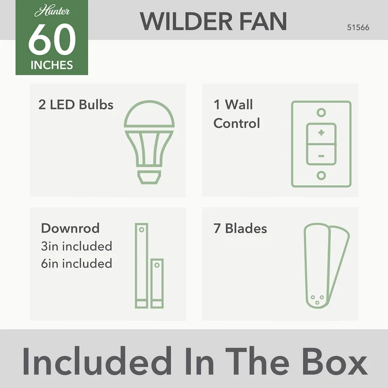 Hunter 60  Wilder Ceiling Fan with LED Light Kit and Wall Control