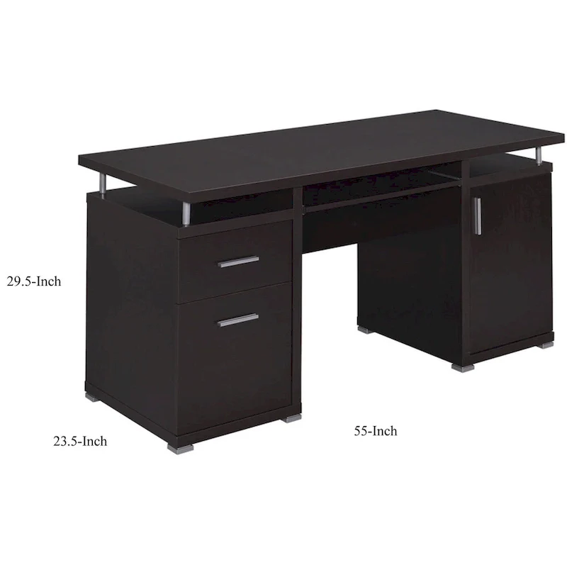 Luxurious Computer Desk with 2 Drawers and Cabinet, Brown
