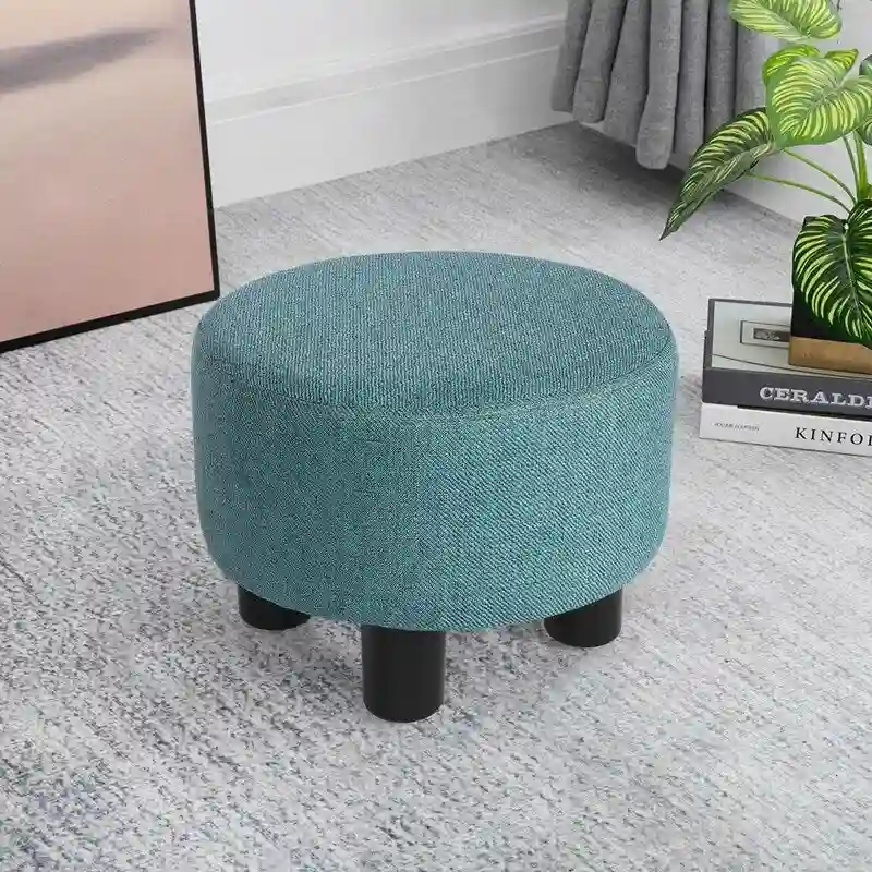Adeco Modern Small Round Seat Fabric Ottoman Footrest Footstool Room