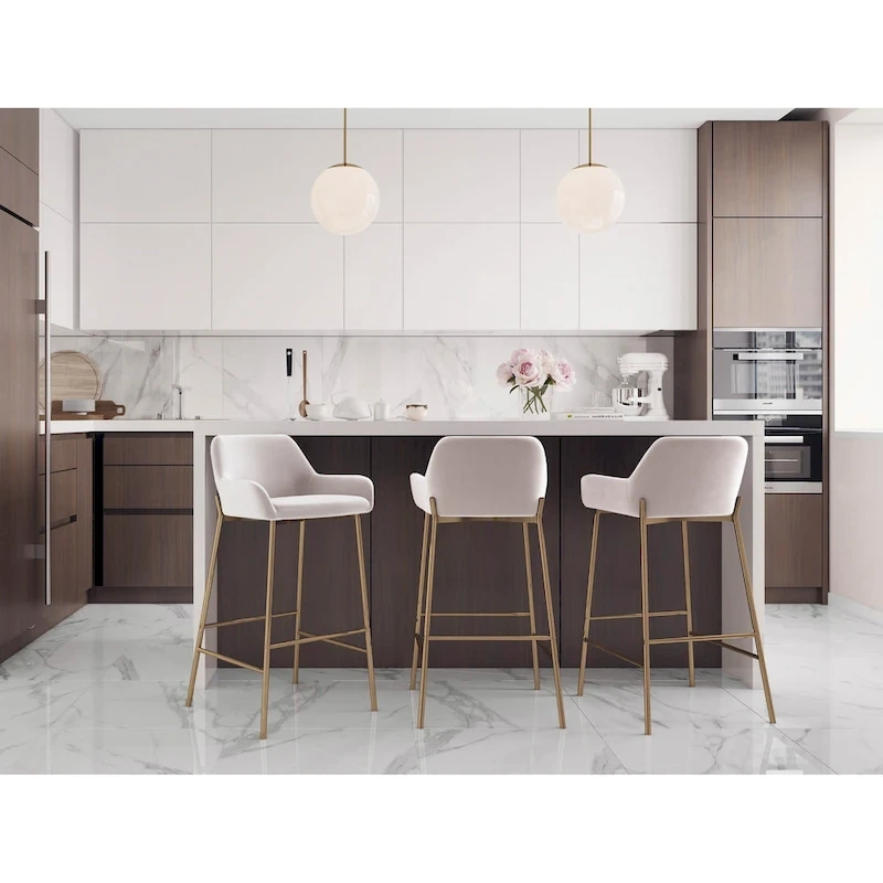 Silver Orchid Galotti Gold Fixed-Height Upholstered Bar Stool - Set of 2