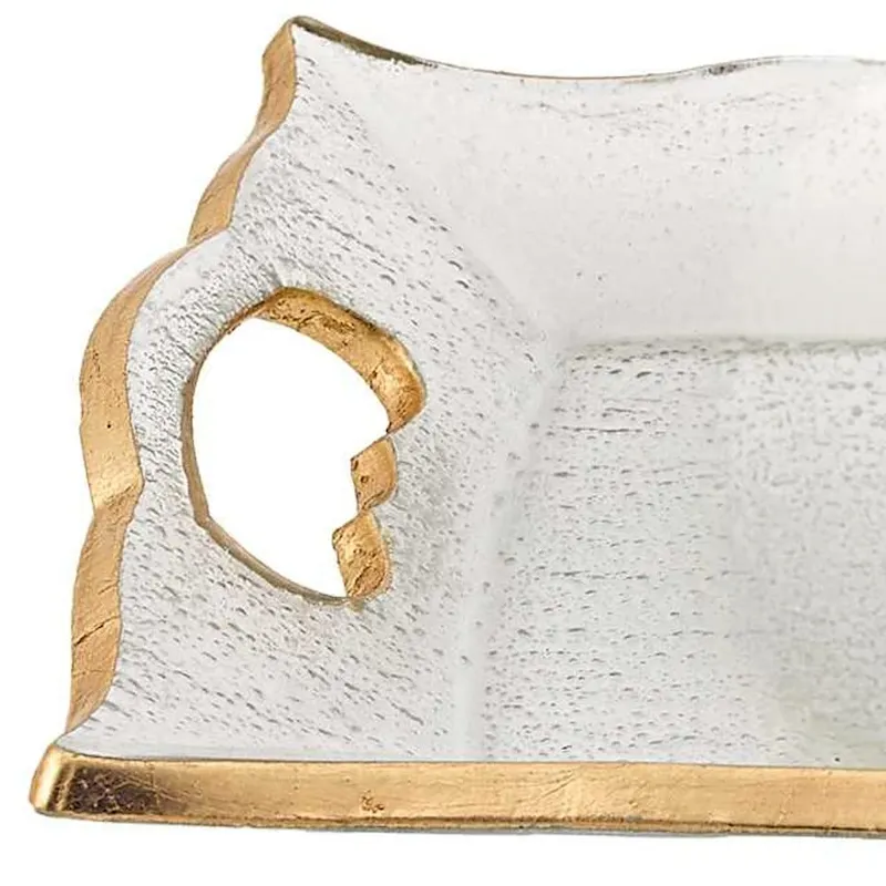 HomeRoots 11  Clear And Gold Seeded Glass Serving Tray With Handles
