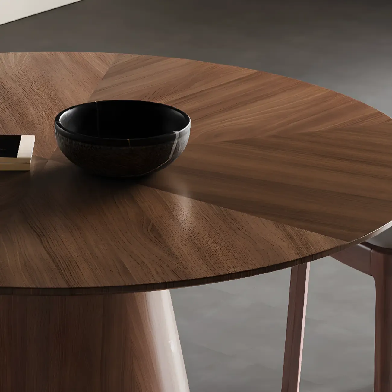 Modern Simple Round Walnut-Brown Wood Dining Table