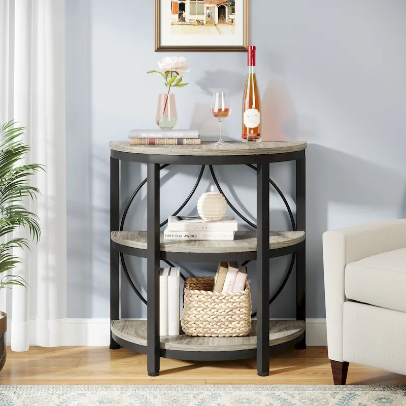 Half Round End Table, 3-Tier Narrow Side Table