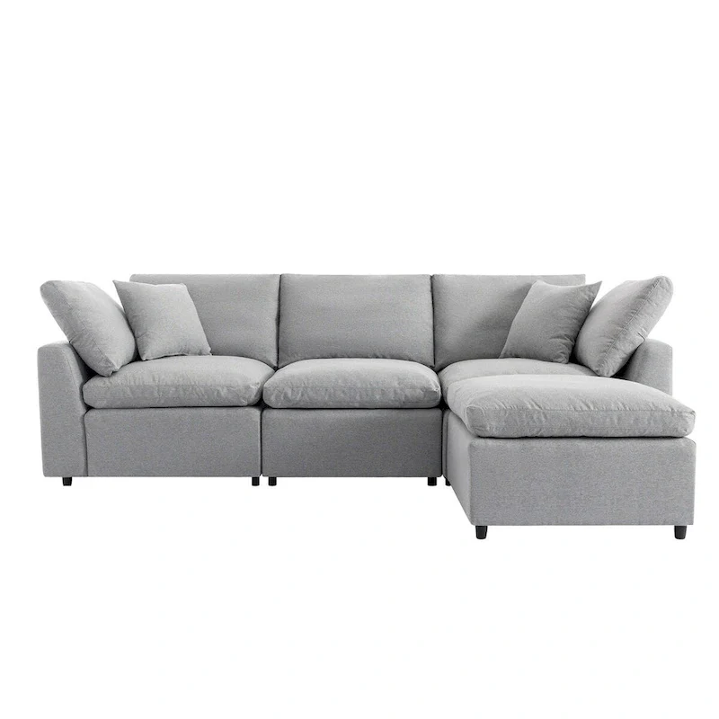 Luxurious Down-Filled L-Shaped Sectional Sofa with Reversible Chaise, Light Gray