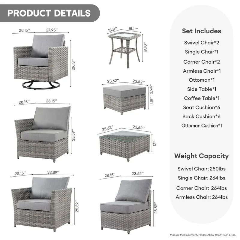 XIZZI 9-piece Patio Furniture Sectional Set with Swivel Rocking Chairs