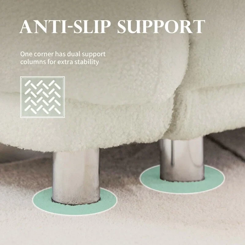 86.5 Teddy Velvet Large Bread Sofa With Pillows White