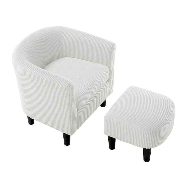 Modern Fabric Upholstered Accent Chair with Ottoman Foot Rest
