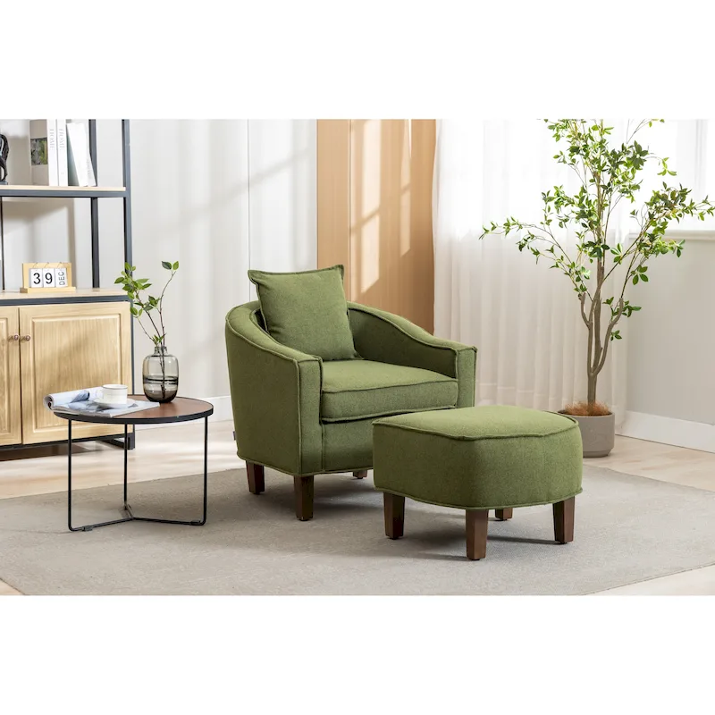 Upholstered Barrel Accent Chair with Ottoman