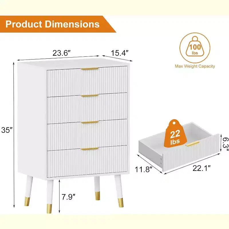 COZONY 4-Drawer Fluted Dresser Set, Modern Wood Storage Cabinet, Bedroom Dresser Chest Organizer 2 pcs with 2 boxs shipping