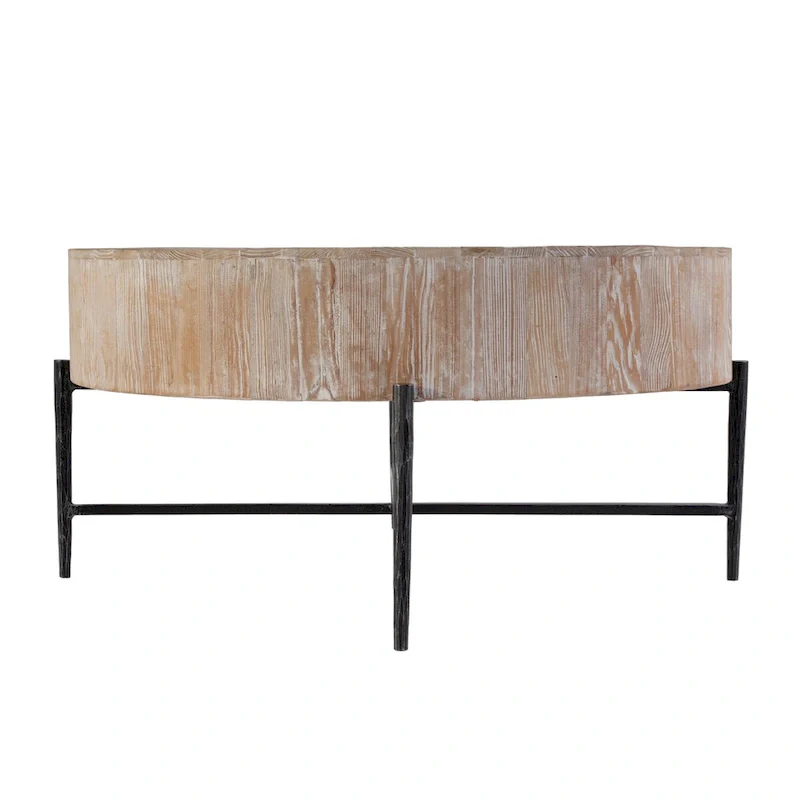 38.5-Inch Wide Round Wood and Iron Coffee Table